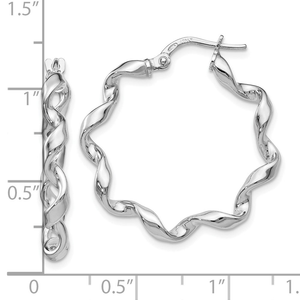 Sterling Silver RH-plated Polished Twisted Hoop Earrings