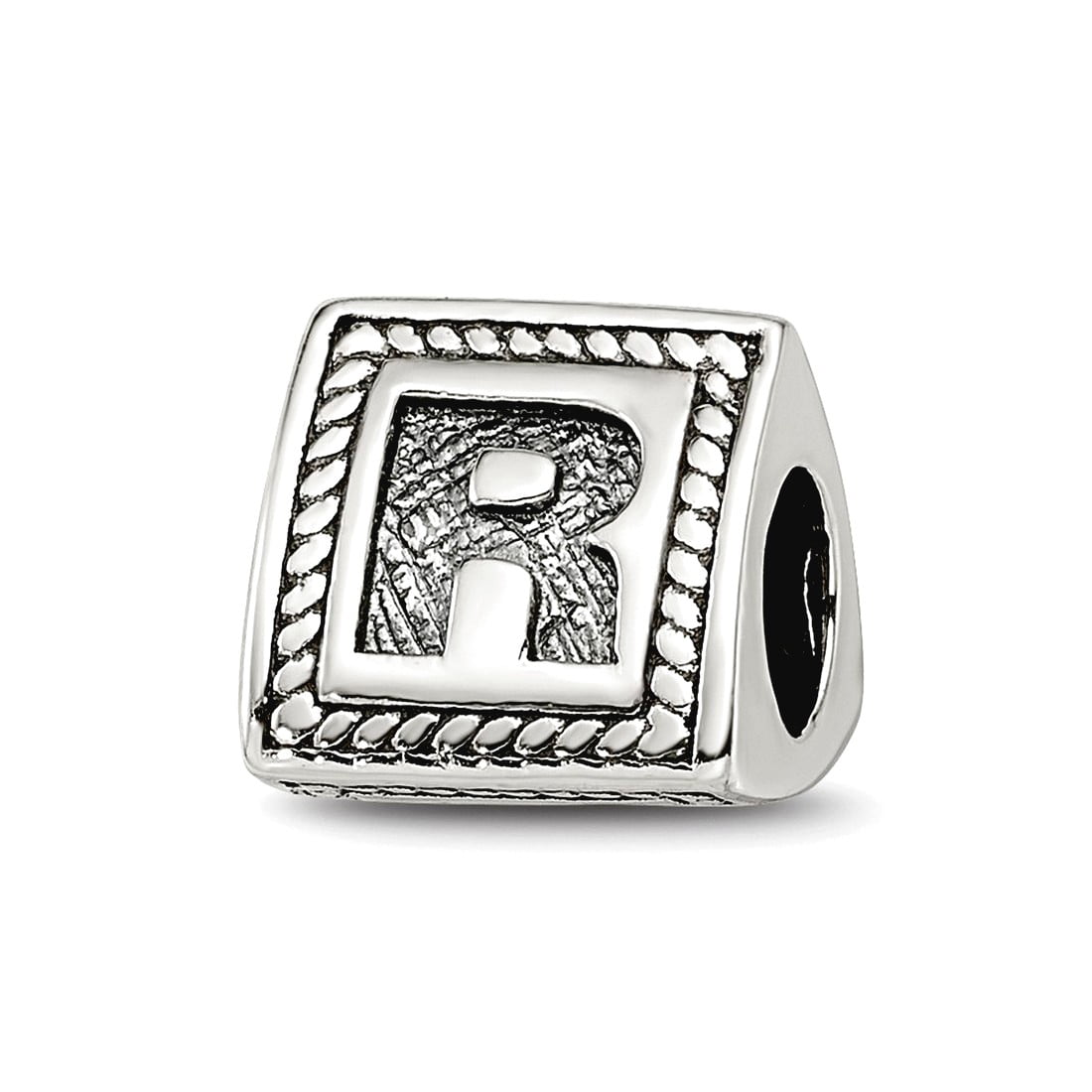 925 Sterling Silver Polished Artisan Oxidized Reflections Letter Name Personalized Monogram Initial R Triangle Block Bea