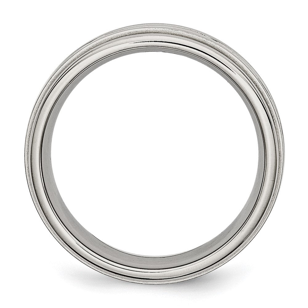 Stainless Steel Polished/Brushed Criss-cross Design 7mm Ridged Edge Band Size - 12.5