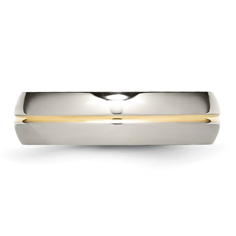 Titanium Polished Yellow IP-plated 6mm Grooved Band Size - 12.5