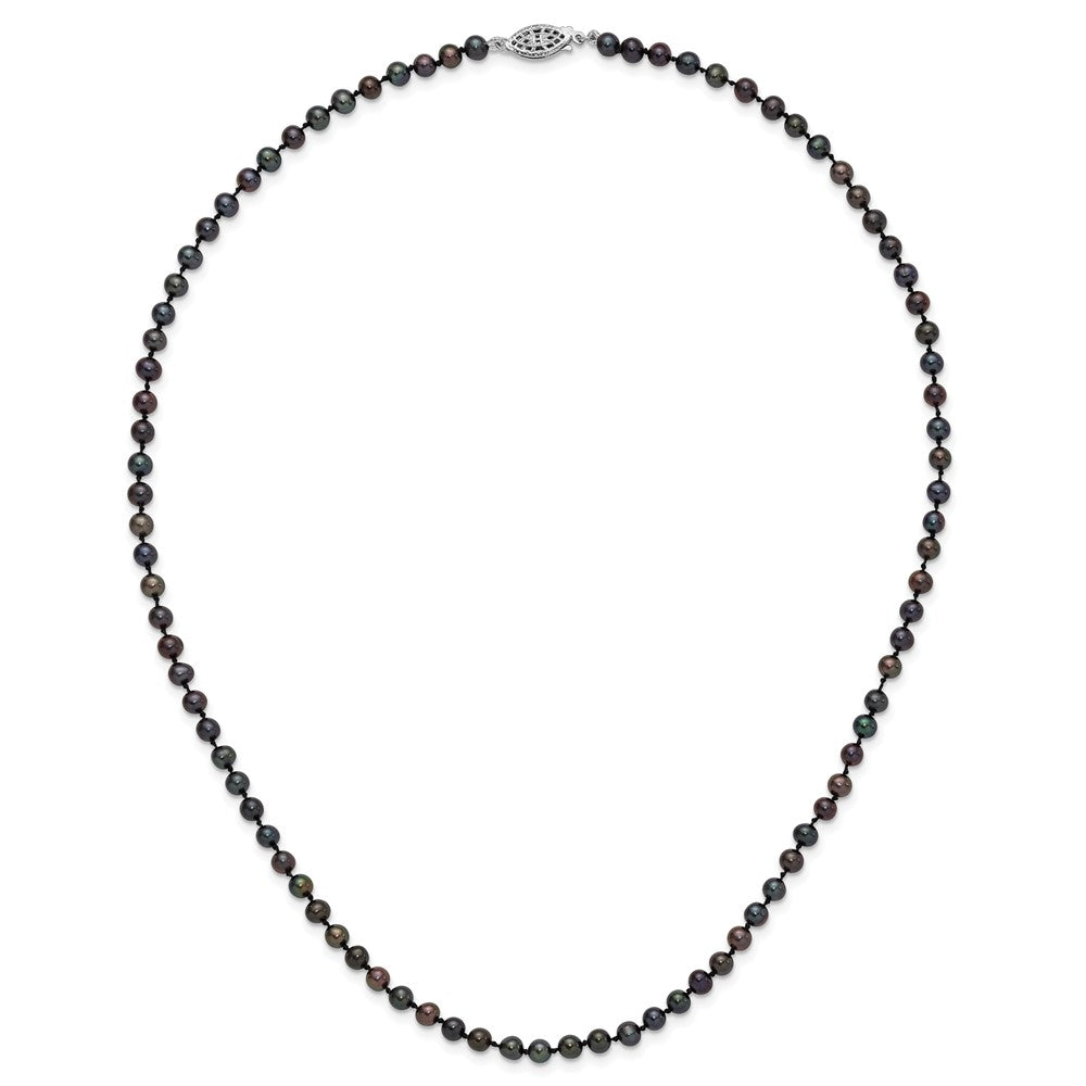 Sterling Silver Rhodium-plated 4-5mm Black Near-Round Freshwater Cultured Pearl 18 inch Necklace 18 Inches