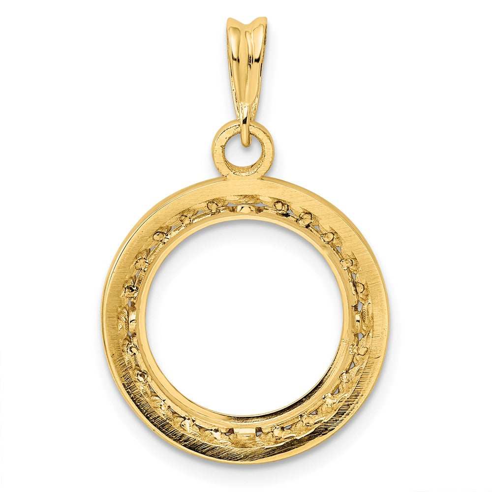 Wideband Distinguished Coin Jewelry 14k Polished Casted Rope with Bright Edge 13.0mm Prong Coin Bezel Pendant