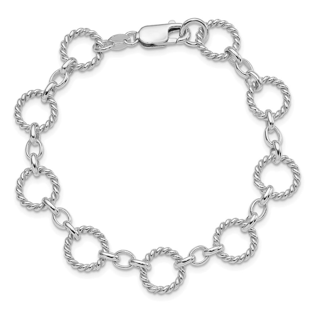 Sterling Silver Twist Circle Link Bracelet 7.25 inches