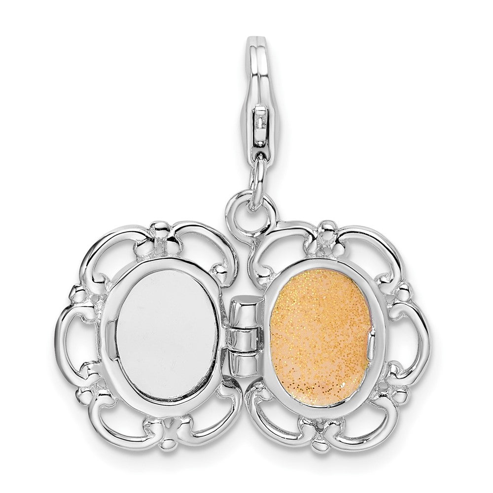 Amore La Vita Sterling Silver Rhodium-plated Polished 3-D Enameled Compact Charm with Fancy Lobster Clasp