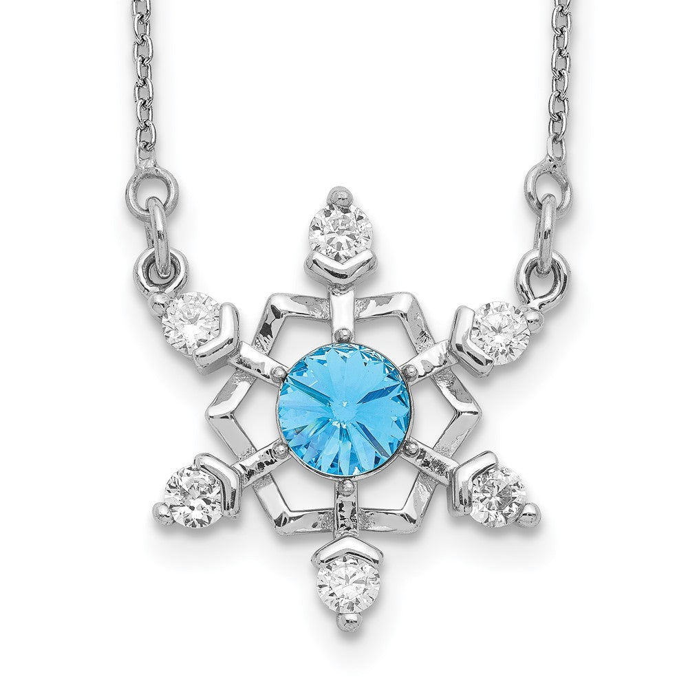 Sterling Silver RH-plated Crystal Snowflake w/2in ext Necklace 15.5 Inches