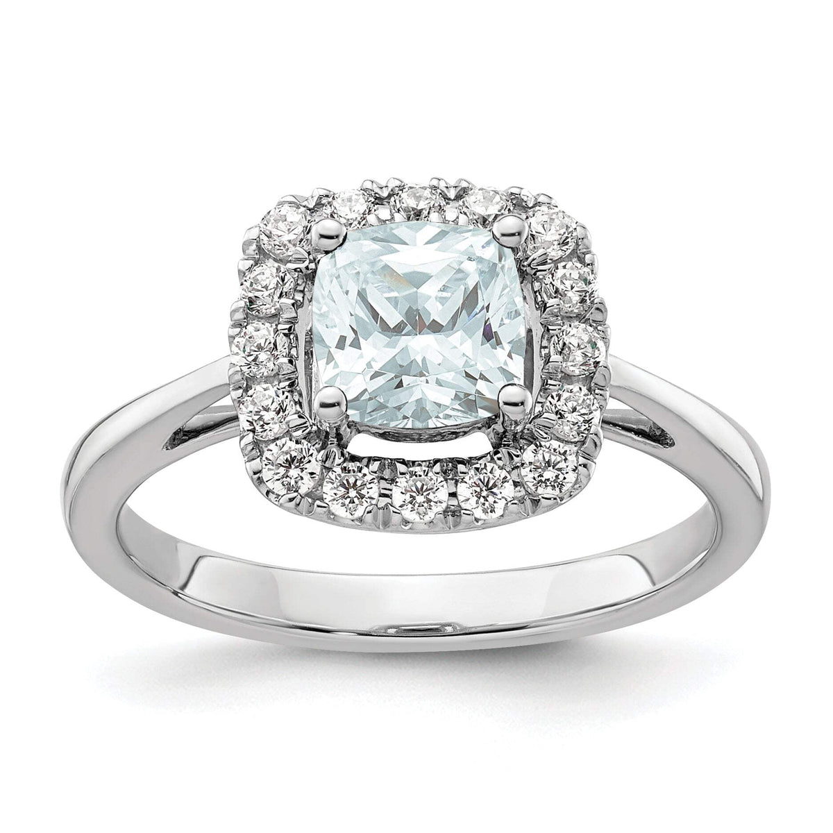 14k White Gold 1/4 carat Lab Grown Diamond VS/SI+ G+ March Birthstone Aquamarine Halo Ring