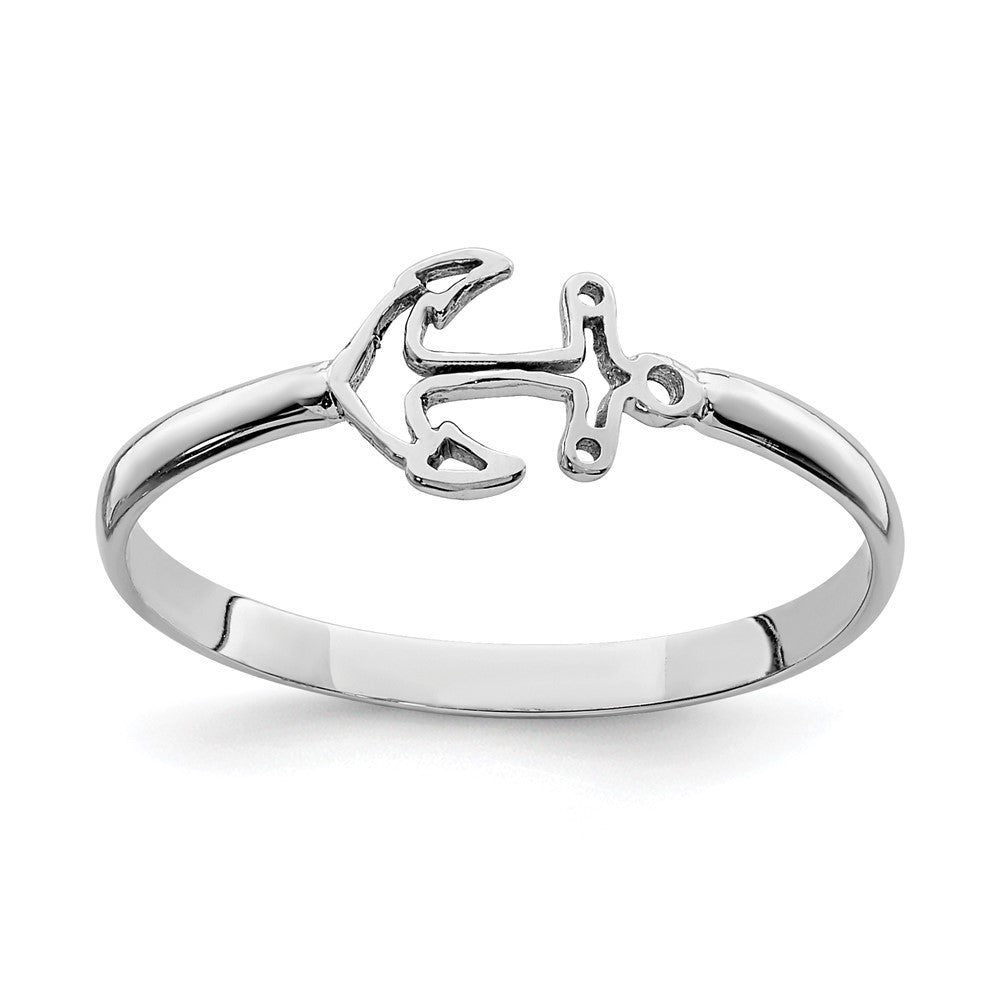 14K White Polished Anchor Ring Size 7