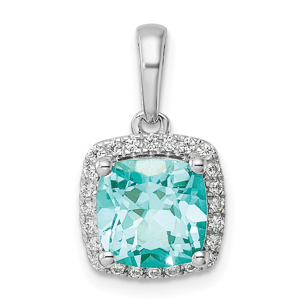 14K White Gold Pure Serenity Lab Grown Diamond Cushion Created Paraiba Pendant