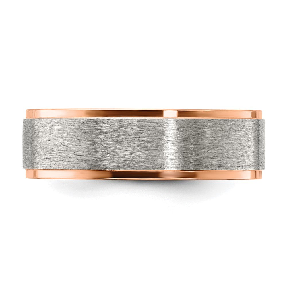 Titanium Brushed & Polished Rose IP-plated 7mm Band Size - 10
