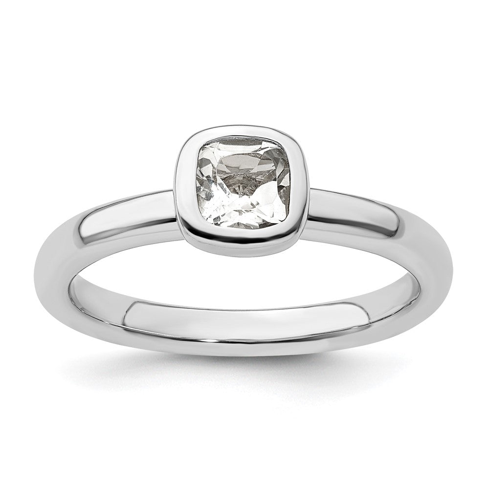 Sterling Silver Stackable Expressions Cushion Cut White Topaz Ring Size -7