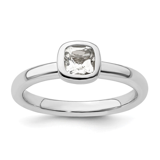 Sterling Silver Stackable Expressions Cushion Cut White Topaz Ring Size -7