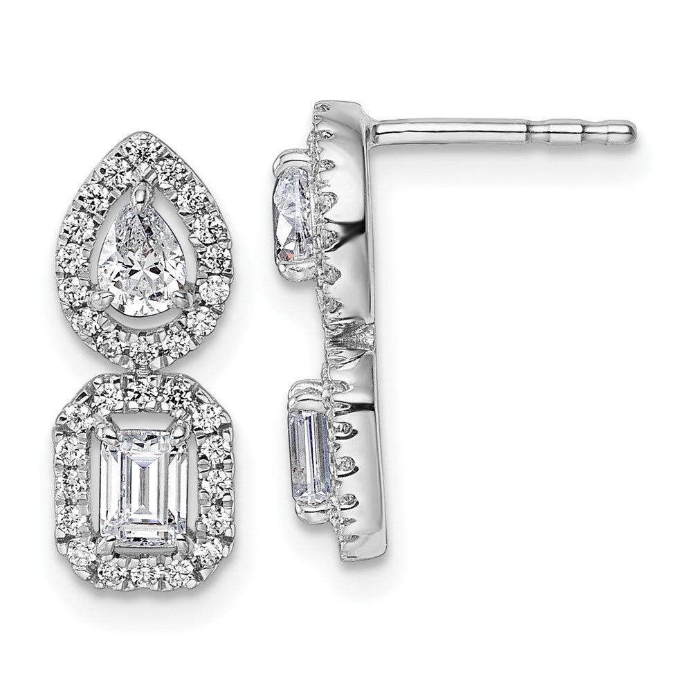 14k White Gold 7/8 carat Lab Grown Diamond VS/SI+ G+ Complete Two Stone Dangle Halo Post Earrings