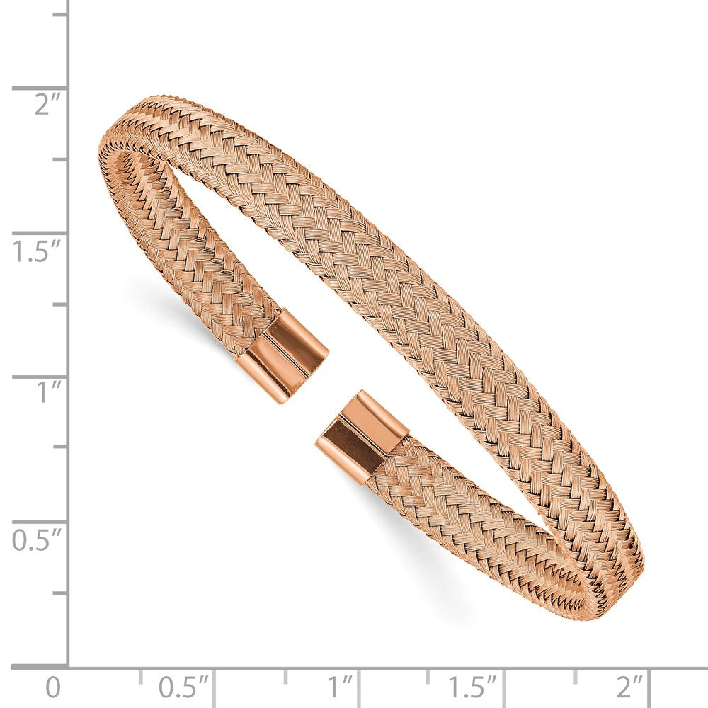Stainless Steel Polished Rose IP-plated 6mm Mesh Wire Cuff Bangle 7 inches