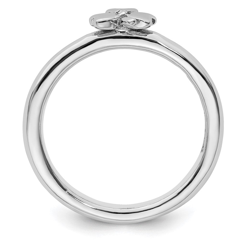 Sterling Silver Stackable Expressions Rhodium Diamond Clover Ring Size -10