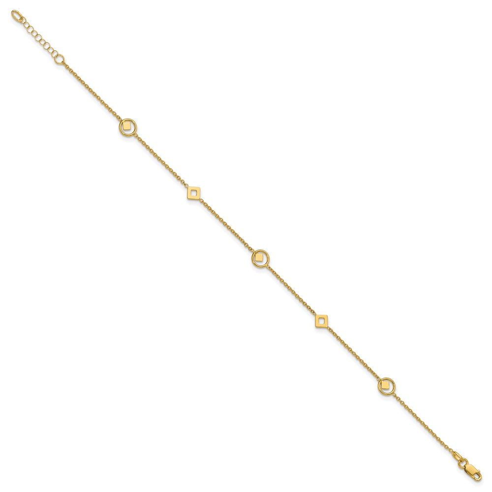 14K Polished Geometric Station 9in Plus 1in ext. Anklet