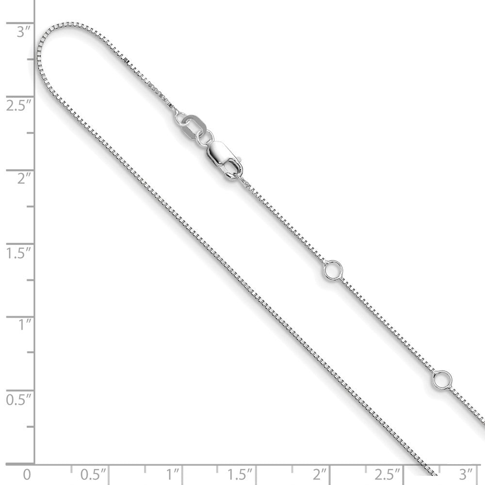 10k White Gold .7mm Box 1in+1in Adjustable Chain Adjustable
