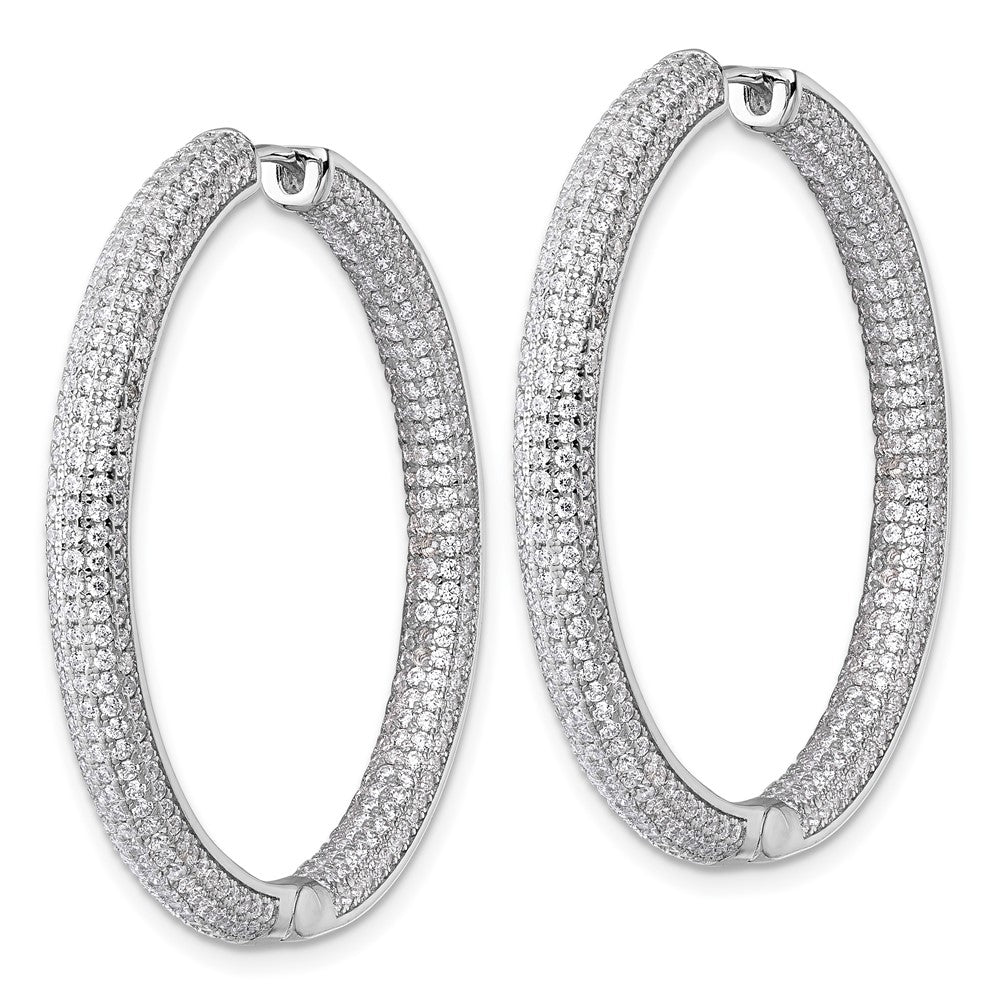 Sterling Silver Rhodium-plated In and Out CZ Pave 3.7 x 39mm Hinged Hoop Earrings