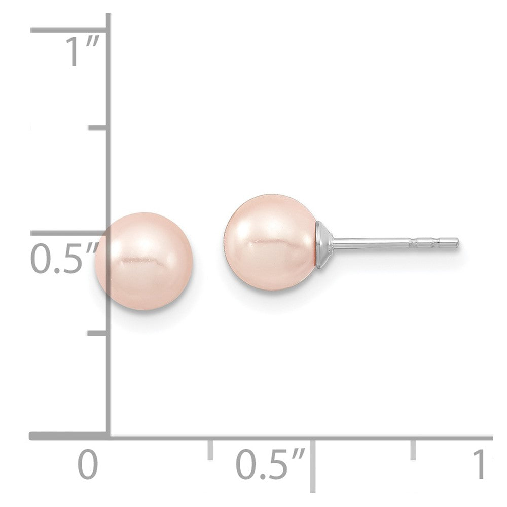 Majestic Sterling Silver Rhodium-plated 6-7mm Pink Imitation Shell Pearl Stud Earrings