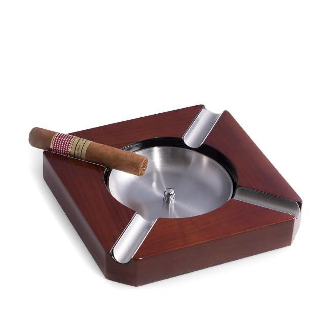 Lacquered Walnut Wood 4-Cigar Ashtray with Removable Stainless Steel Center QGM21565