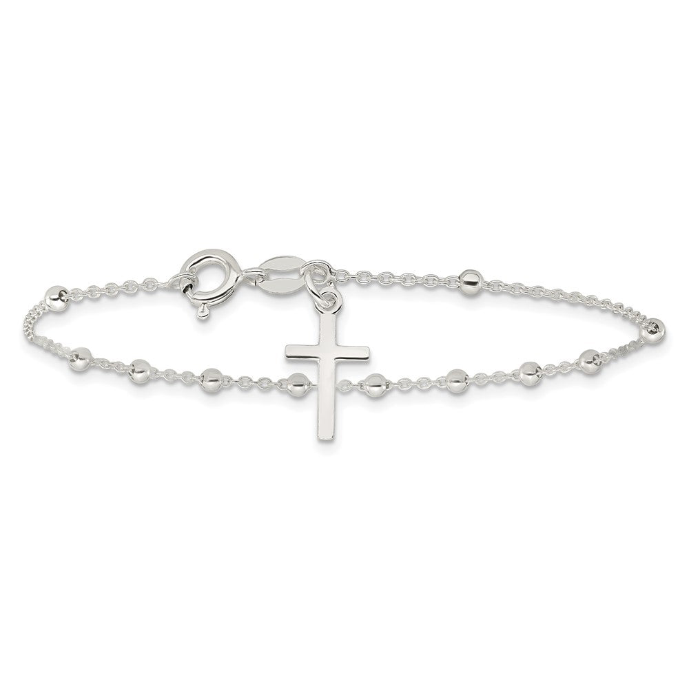 Sterling Silver Beaded Cross Charm Bracelet 7.5 inches