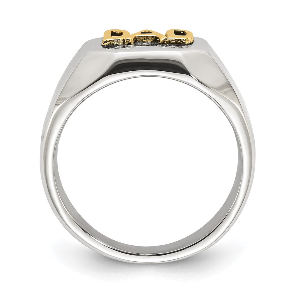 Chisel Stainless Steel Polished with 14K Gold Accent DAD with Black Enamel Signet Ring Size - 9