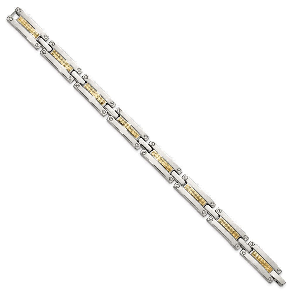 Chisel Stainless Steel Polished with 14K Gold Accent Basket Weave Pattern 8.5 inch Link Bracelet 8.5 inches