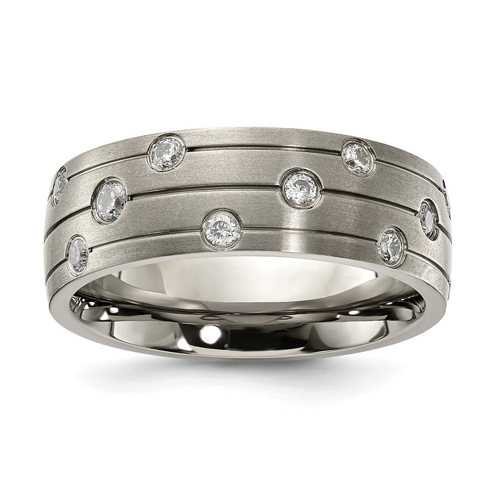 Titanium Brushed with CZ 8.00mm Band Size - 12