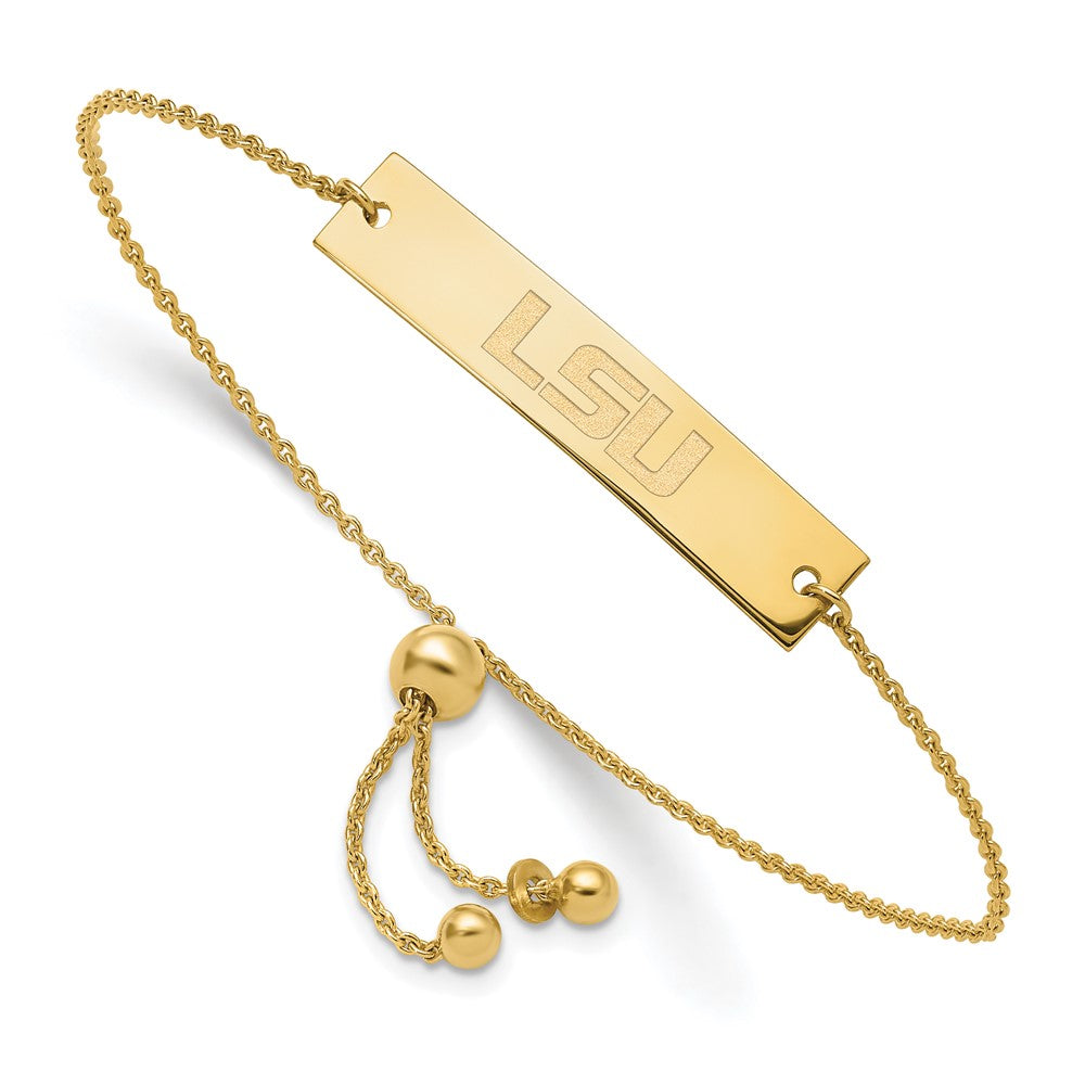 Sterling Silver Gold-plated LogoArt Louisiana State University L-S-U Small Bar Adjustable 9 inch Bracelet