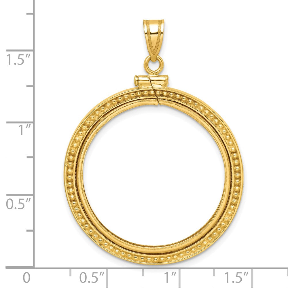 Wideband Distinguished Coin Jewelry 14k Polished and Beaded 27.0mm x 2.35mm Screw Top Coin Bezel Pendant