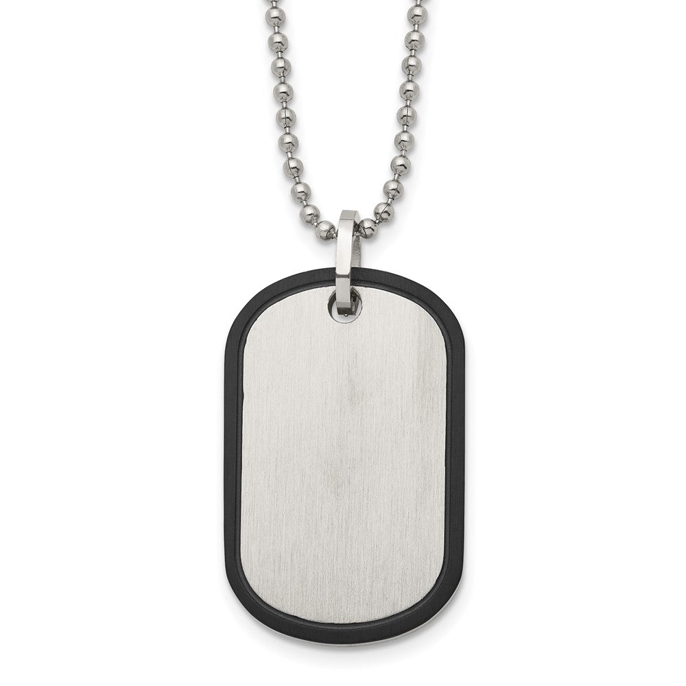 Stainless Steel Brushed Black IP-plated Edge Dog Tag 22in Necklace