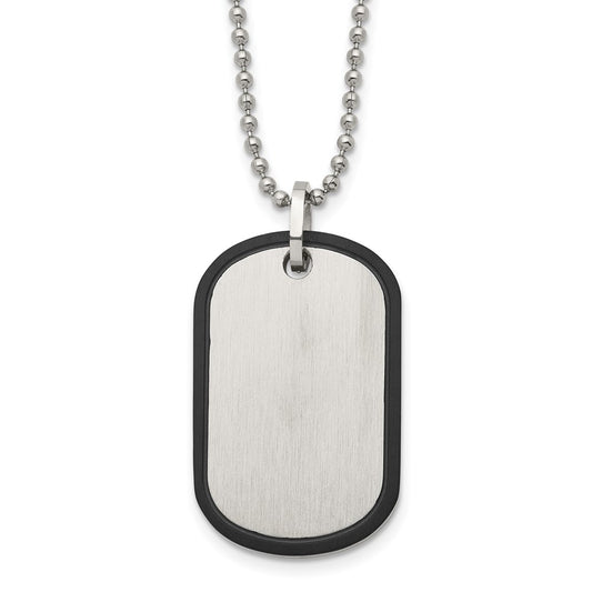 Stainless Steel Brushed Black IP-plated Edge Dog Tag 22in Necklace
