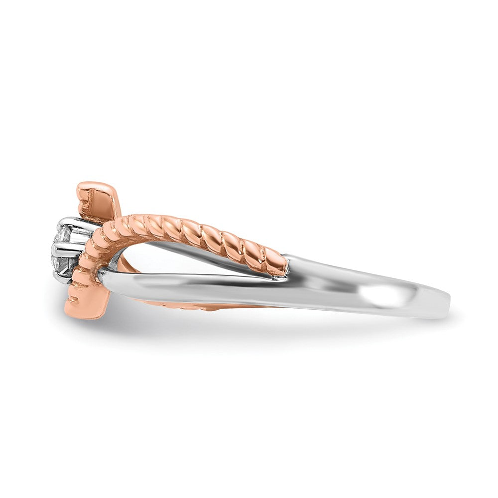 Sterling Silver Rose Tone Polished Diamond Textured Ring