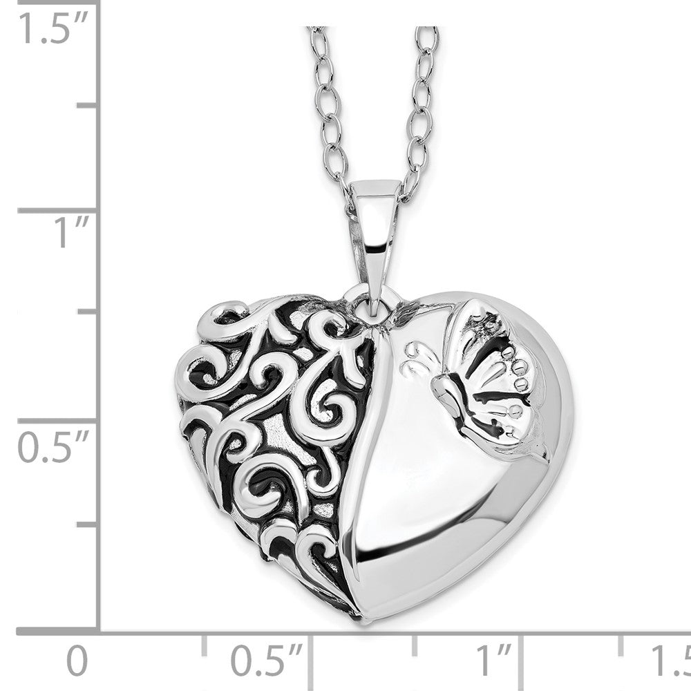 Sentimental Expressions Sterling Silver Rhodium-plated Antiqued One More Day Heart Shape with Butterfly Ash Holder 18 Inch Necklace 18 Inches