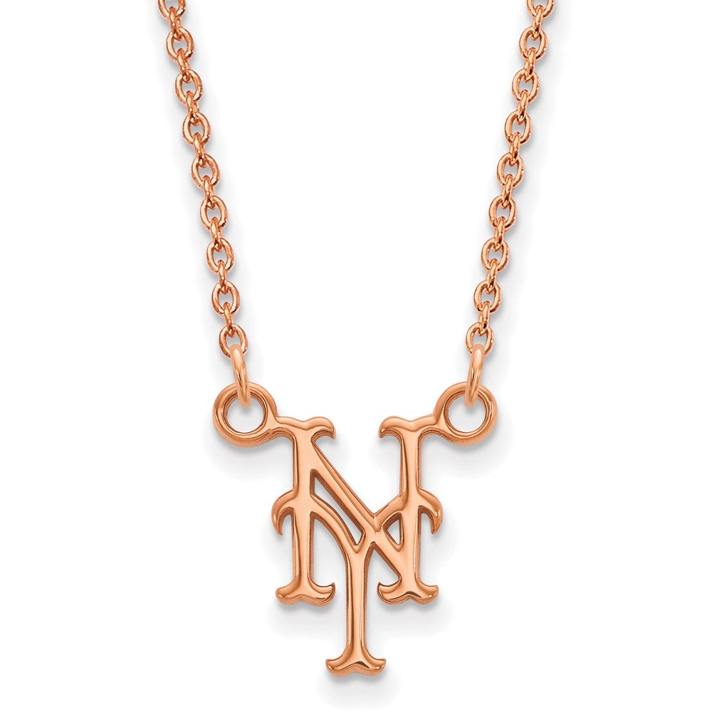 Sterling Silver Rose Gold-plated MLB LogoArt New York Mets Small Pendant w/