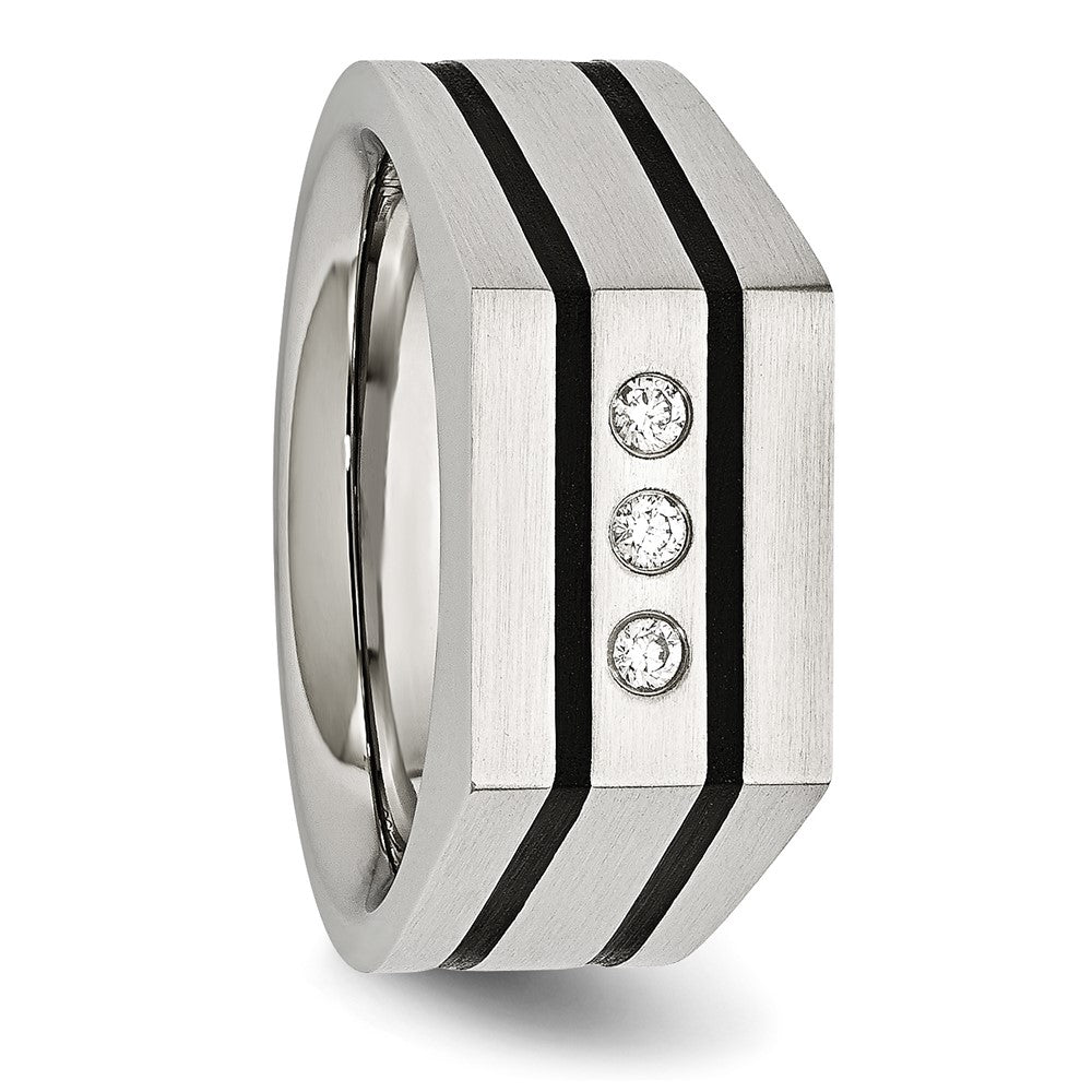 Stainless Steel Brushed Black IP-plated w/CZ Signet Ring Size - 9