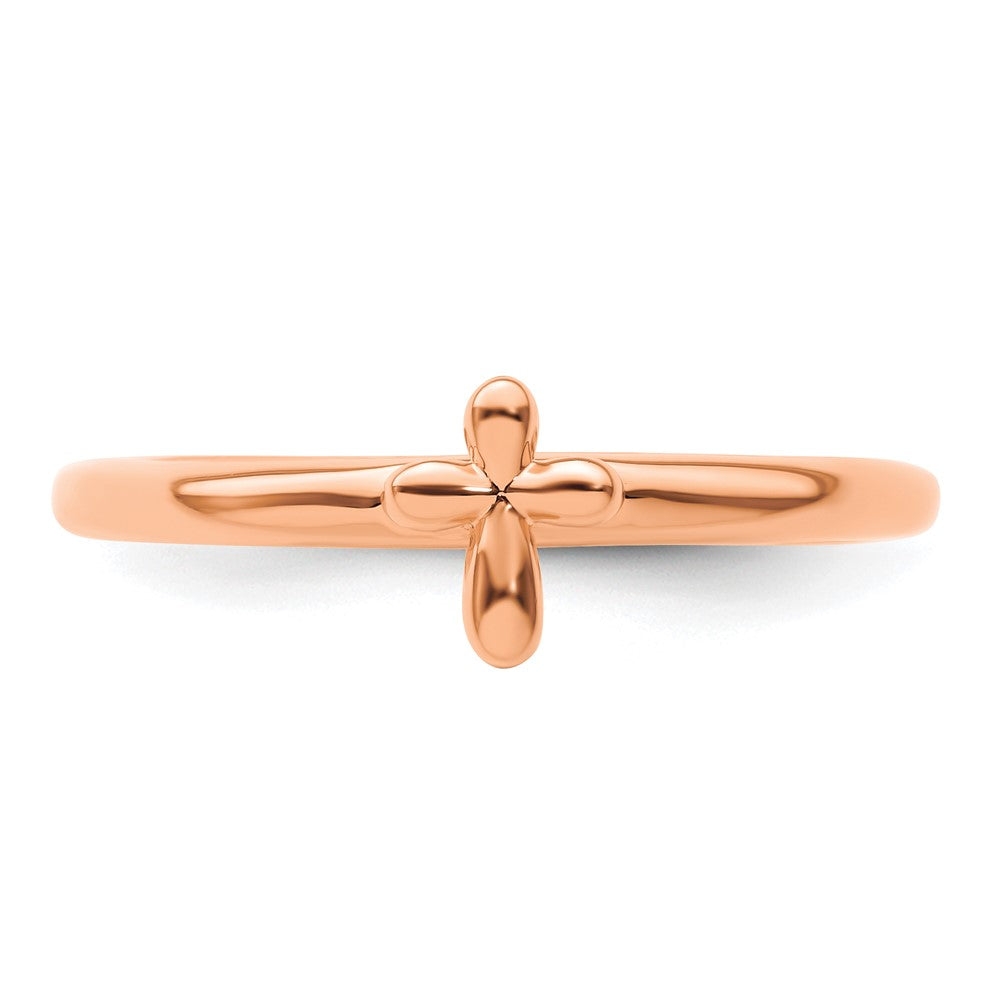 Sterling Silver Stackable Expressions Rose Gold-plated Cross Ring Size -9