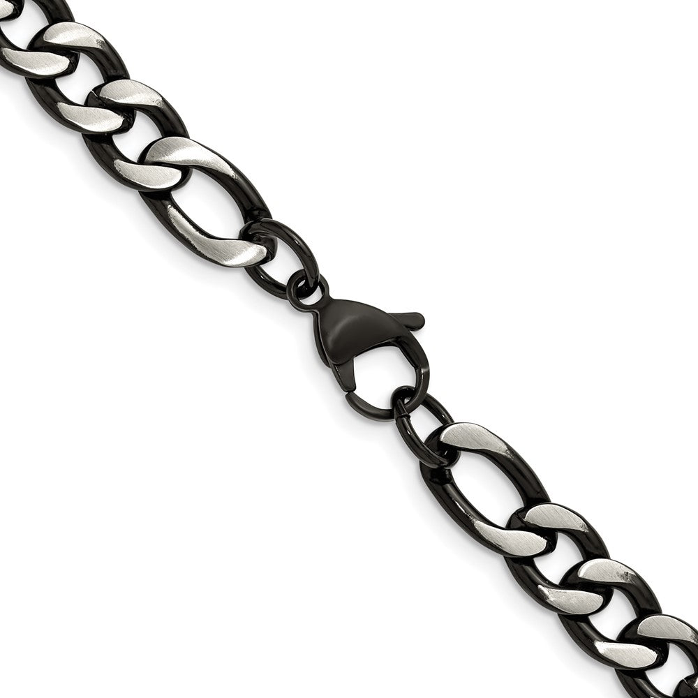 Chisel Stainless Steel Brushed and Polished Black IP-plated 7.5mm 20 inch Figaro Chain Necklace