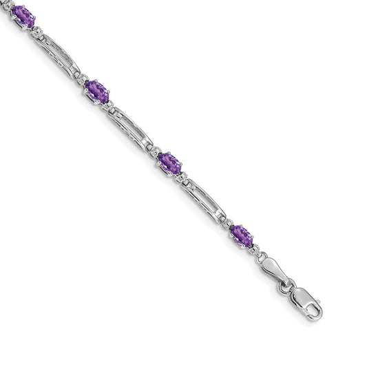 14k White Gold Diamond and Amethyst Bracelet 7  inches