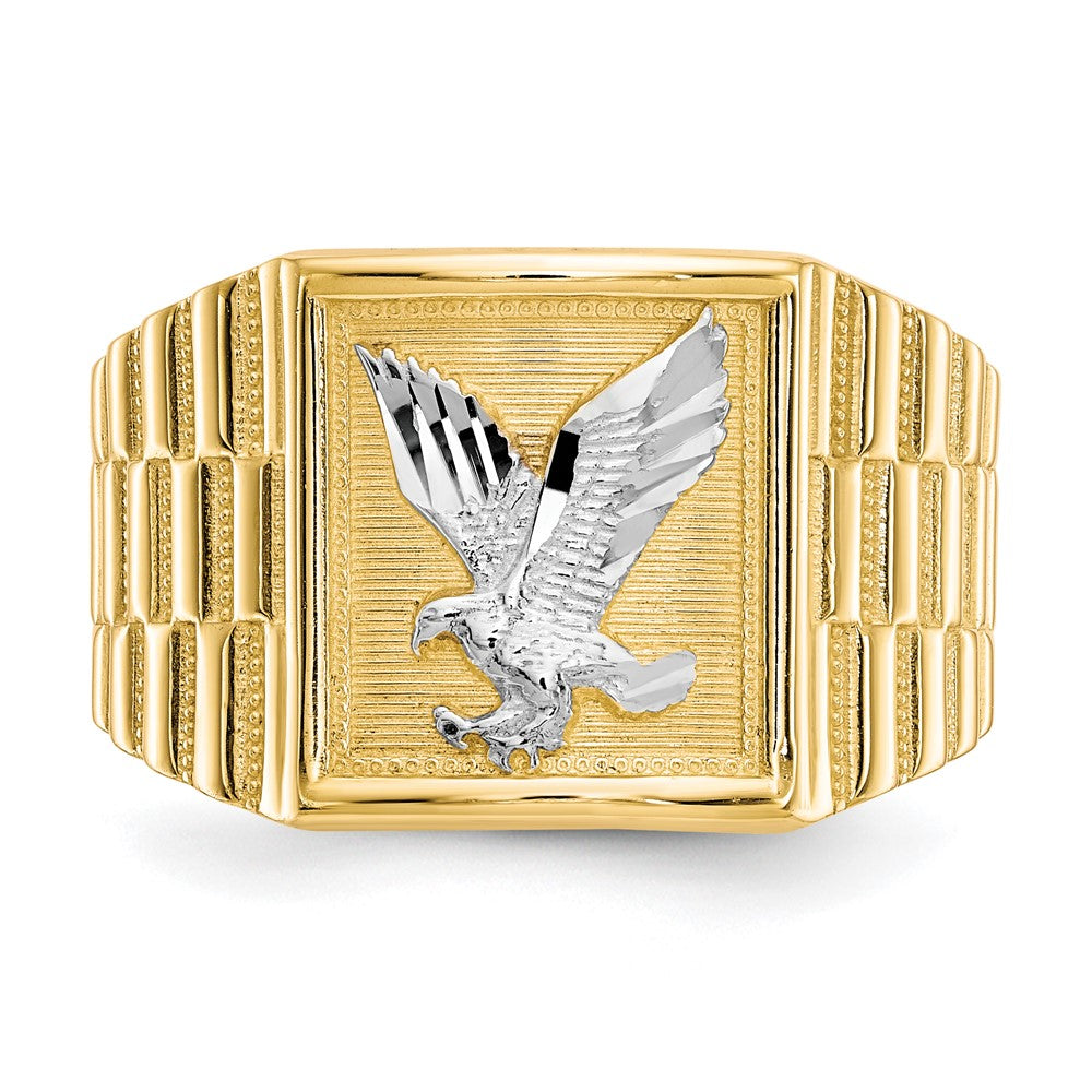 14k and Rhodium Men's Eagle Ring Size 10