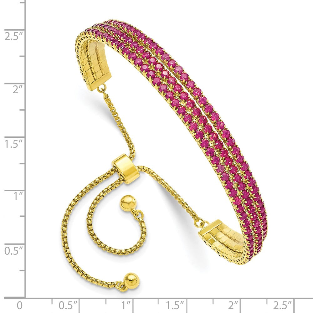 SS Gold Tone June Iridescent Pink Triple CZ Adjustable Bracelet