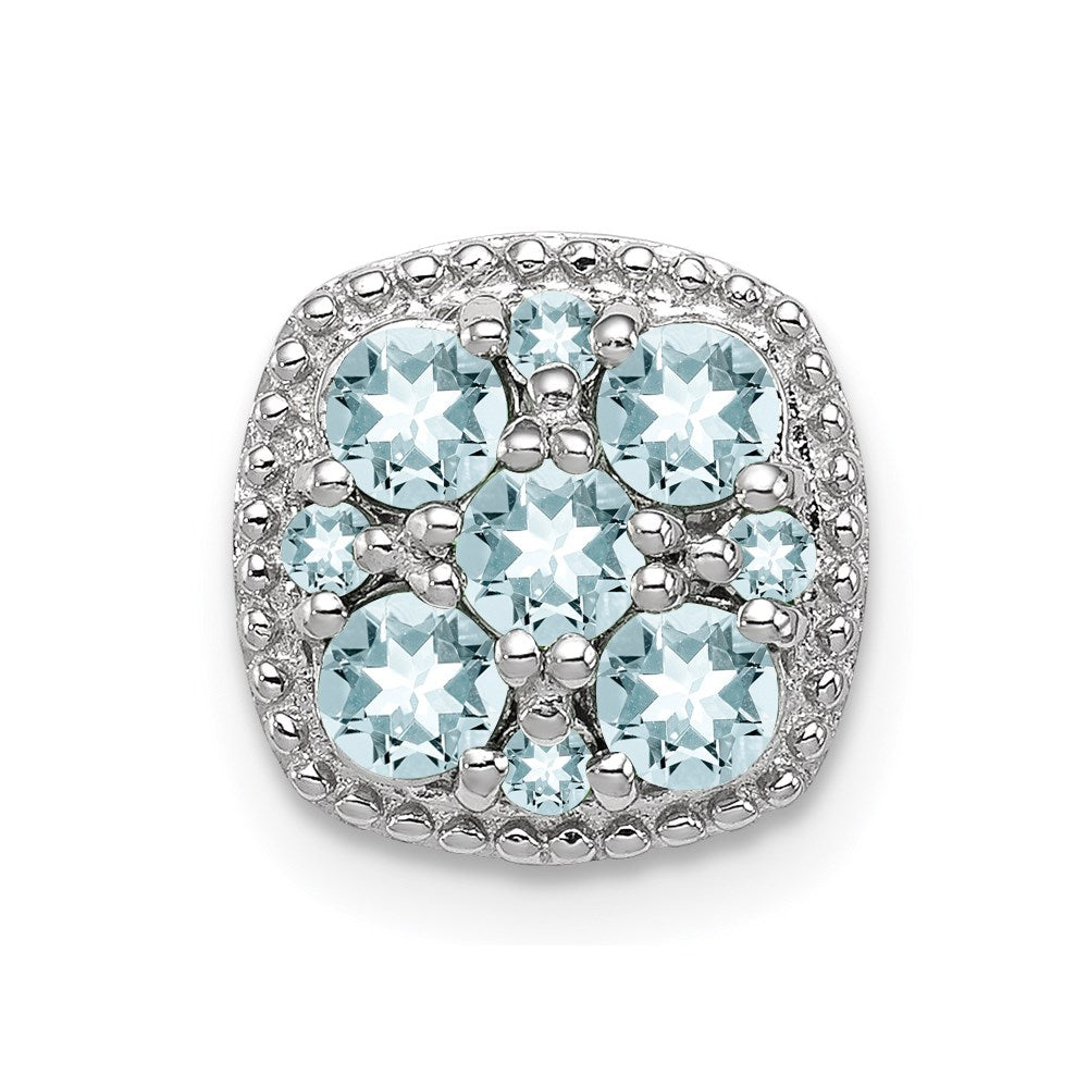 Sterling Silver Rhodium Plated Aquamarine Square Pendant Slide
