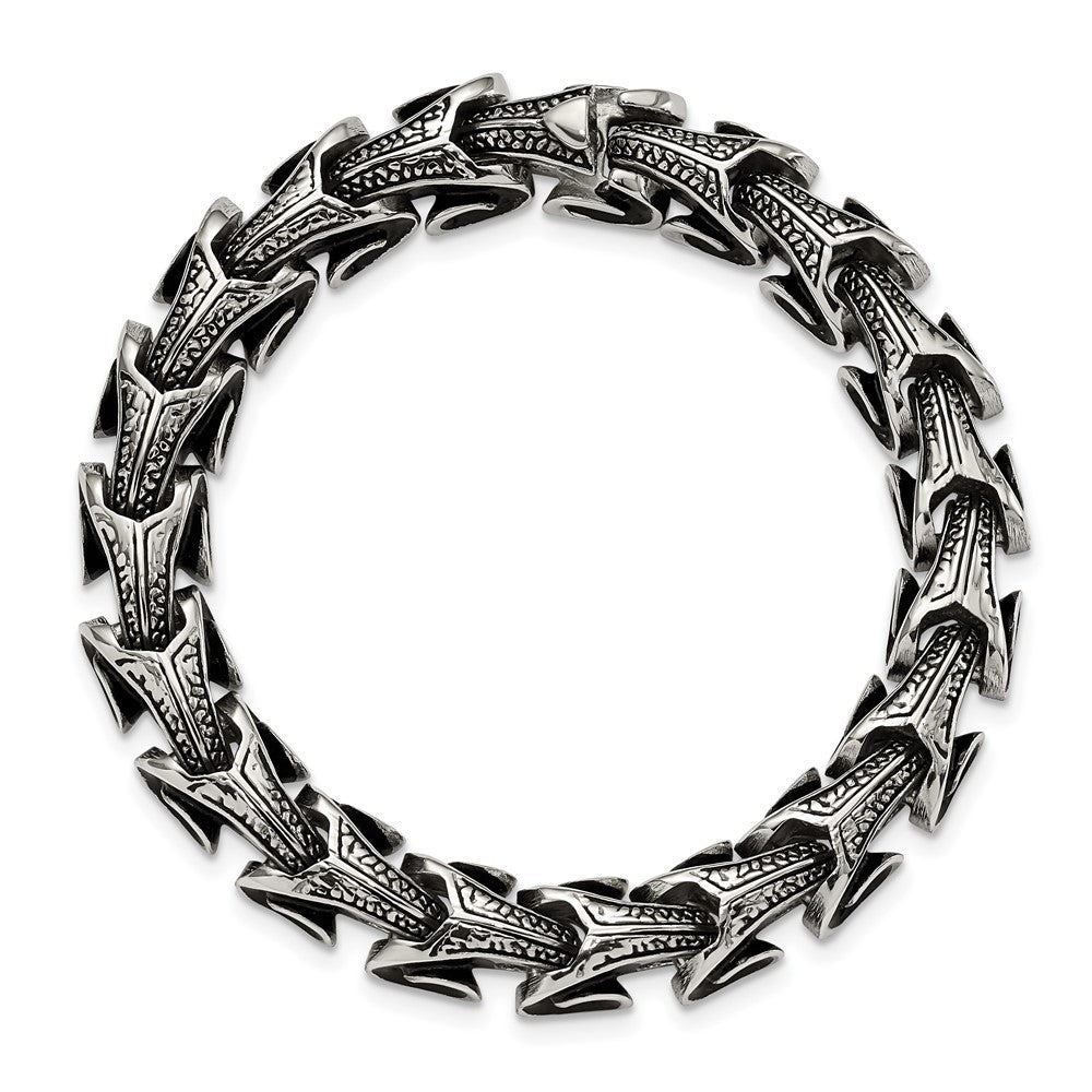 Stainless Steel Antiqued and Polished 8.5in Bracelet 8.5 inches
