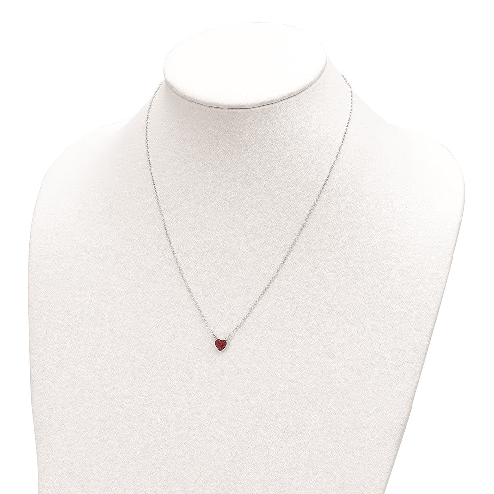 Sterling Silver 18.25in Rhodium-plated Polished Red Crystal Heart Necklace 25 Inches