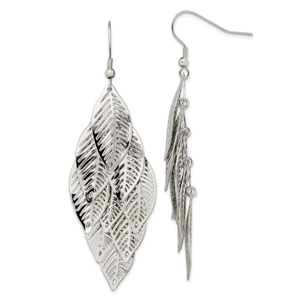 Stainless Steel Polished Leaves Dangle Earrings