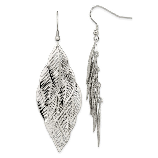 Stainless Steel Polished Leaves Dangle Earrings