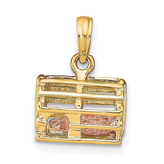 14K Two-Tone Moveable 3-D Lobster(Pink)In Trap