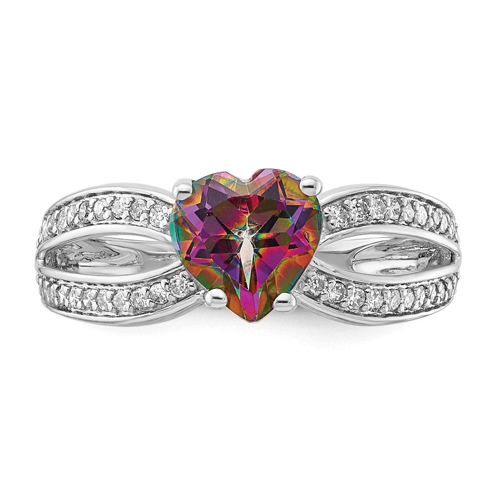 Sterling Silver Polished Mystic Fire Topaz and White Topaz Heart Ring