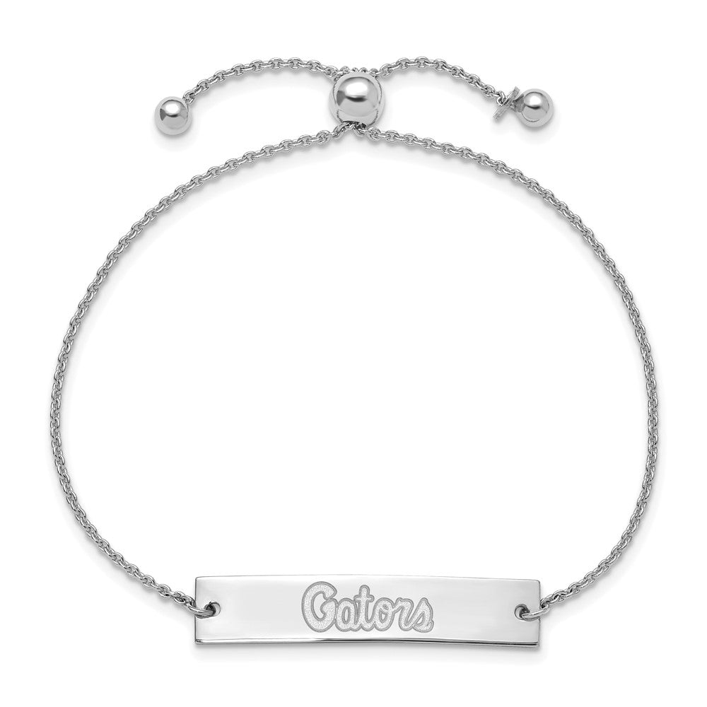 Sterling Silver Rhodium-plated LogoArt University of Florida Gators Script Small Bar Adjustable 9 inch Bracelet