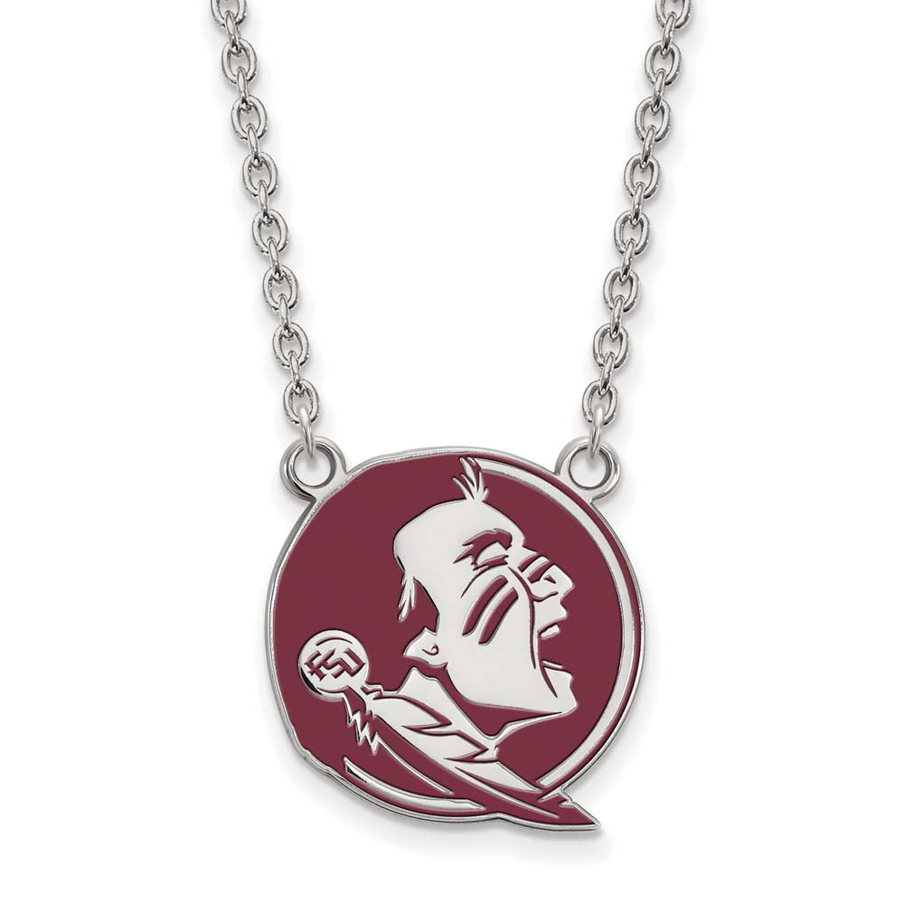 Sterling Silver LogoArt Official Licensed Collegiate 18in Florida State University (FSU) Lg Enamel Pendant  w/Necklace
