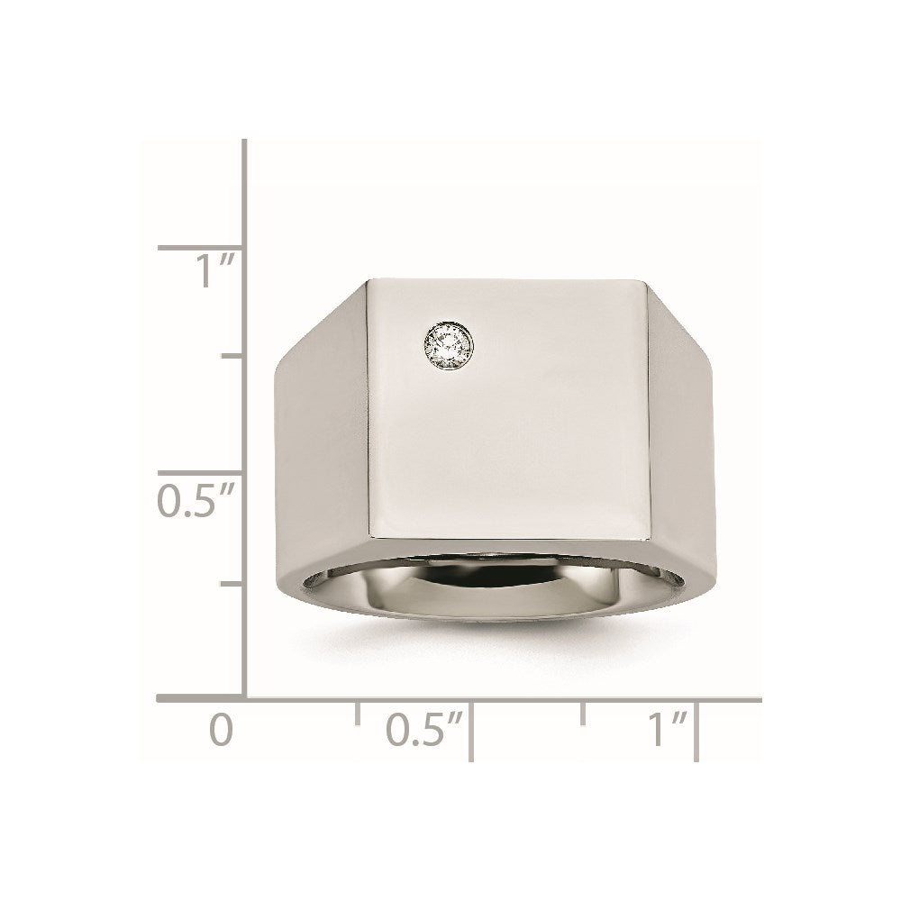 Stainless Steel Polished CZ Signet Ring Size - 9